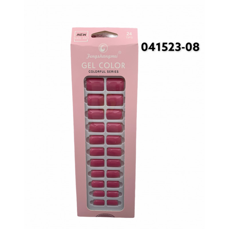 24 UÑAS POSTIZAS ROSA FUERTE C/ADHESIVO 12/U 480/C