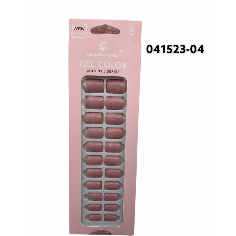 24 UÑAS POSTIZAS ROSA PASTEL C/ADHESIVO 12/U 480/C