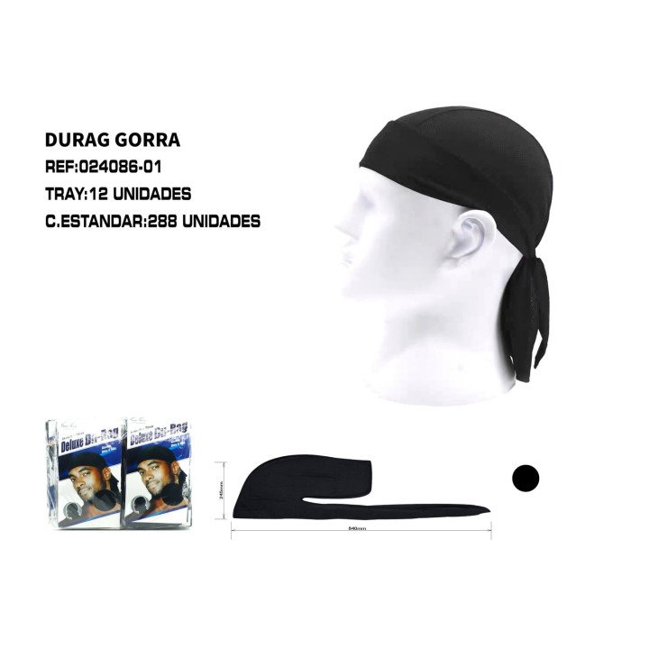 DURAGS PARA HOMBRES Y MUJERES NEGRO 12/U