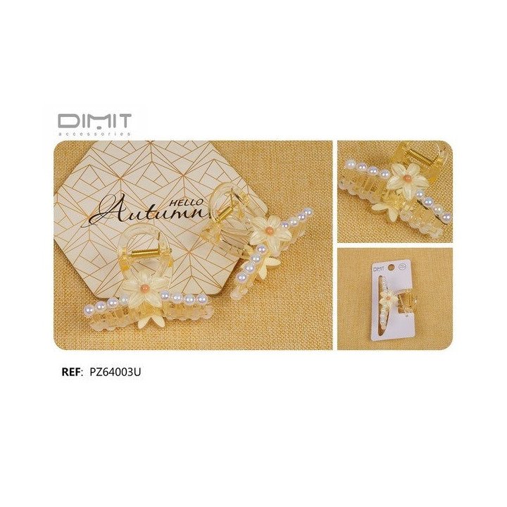 PINZA DE PELO C/FLOR Y PERLAS 8CM 12/U PZ64003U