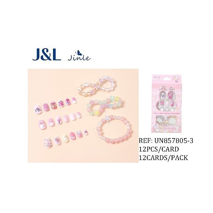 UÑAS POSTIZAS NIÑAS+PULSERA 12/U UN857805-3