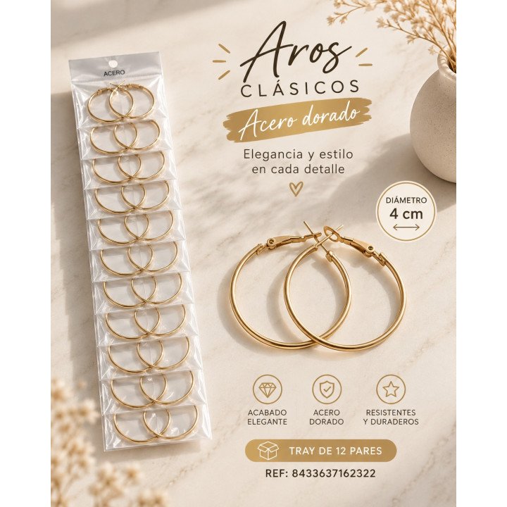 PEND.AROS GOLD 6CM ACERO. 12/P NS